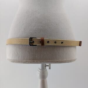 Women's Belt Cotton Genuine Leather Skinny Beige Large